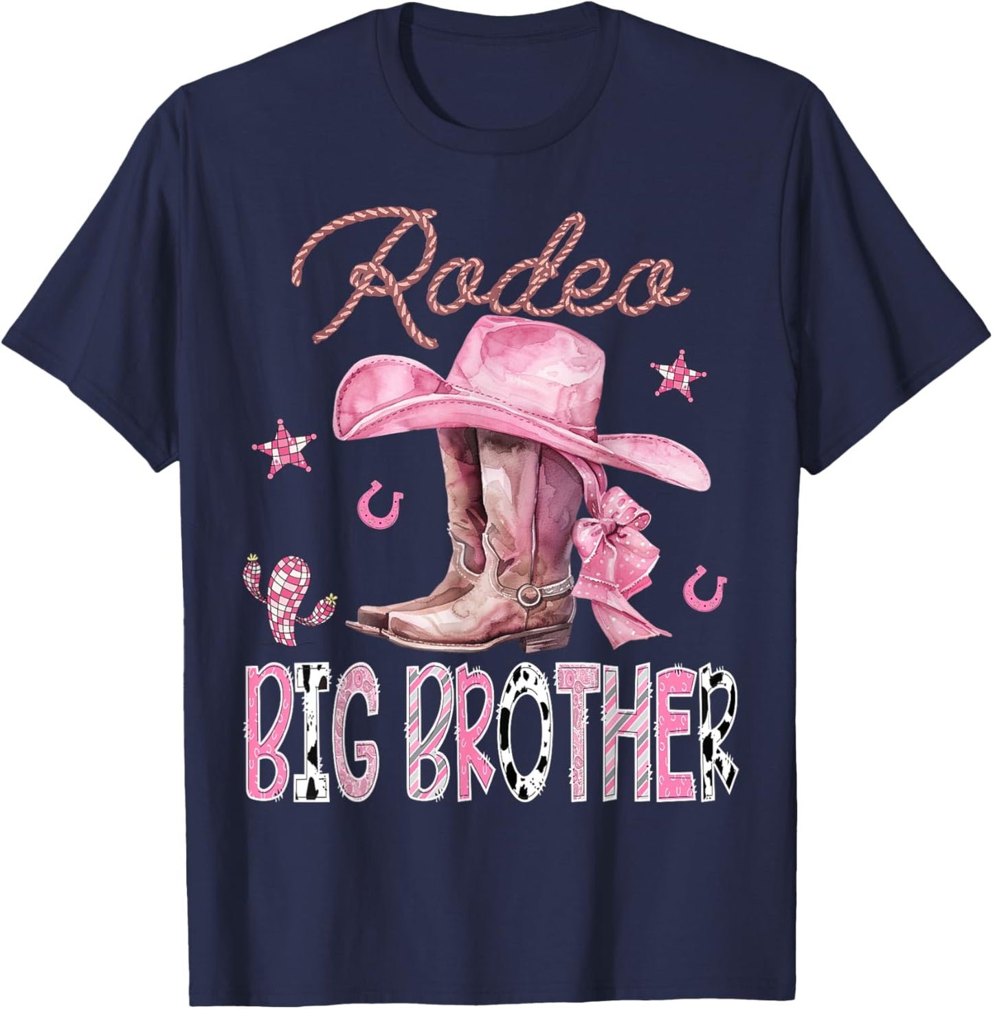 Rodeo Big Brother Pink Boots Coquette CowGirl Birthday Party T-Shirt - T-Shirt | Navy