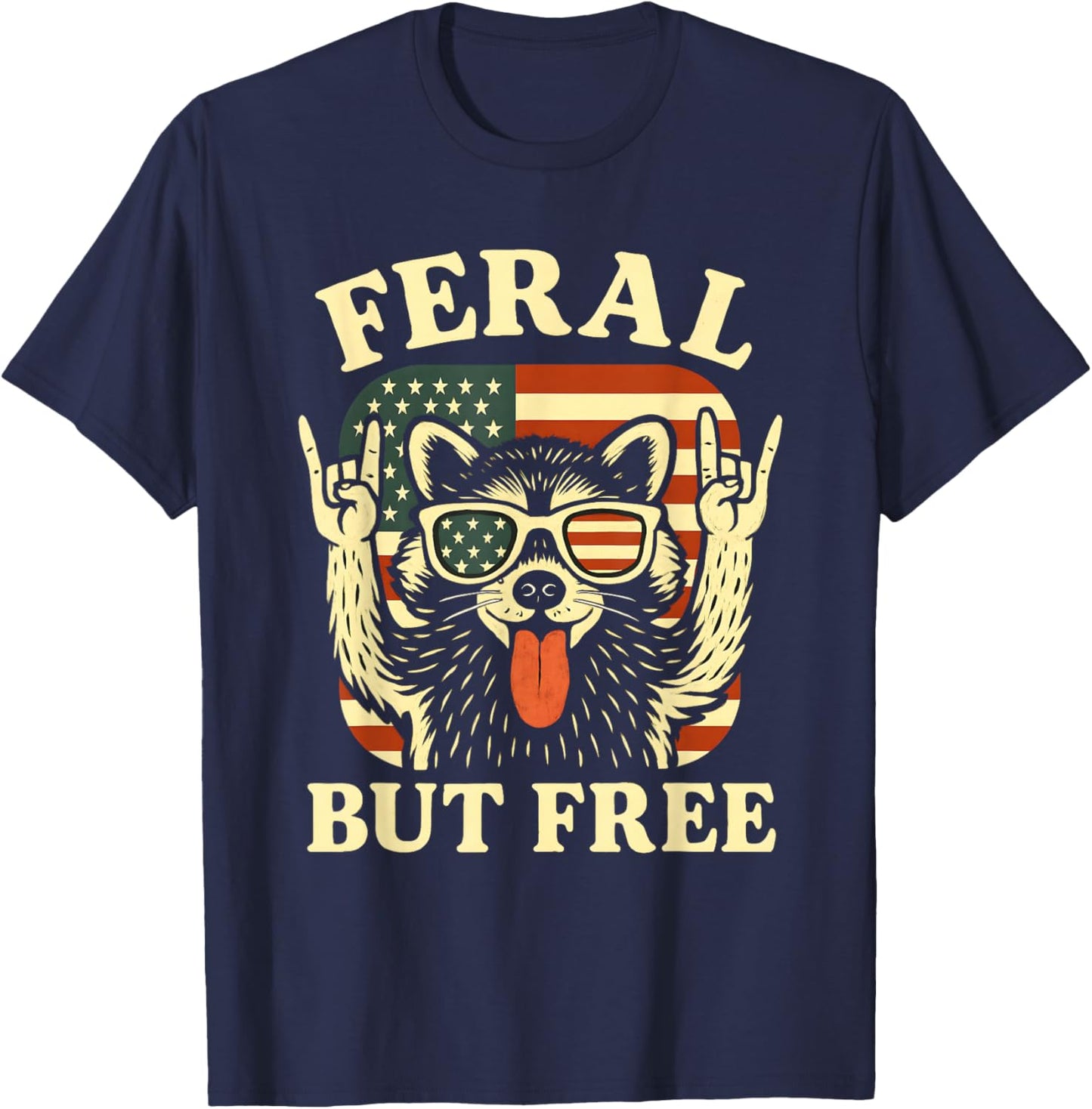 Feral But Free Kids Racoon 4th of July Patriotic Women Funny T-Shirt - T-Shirt | Navy