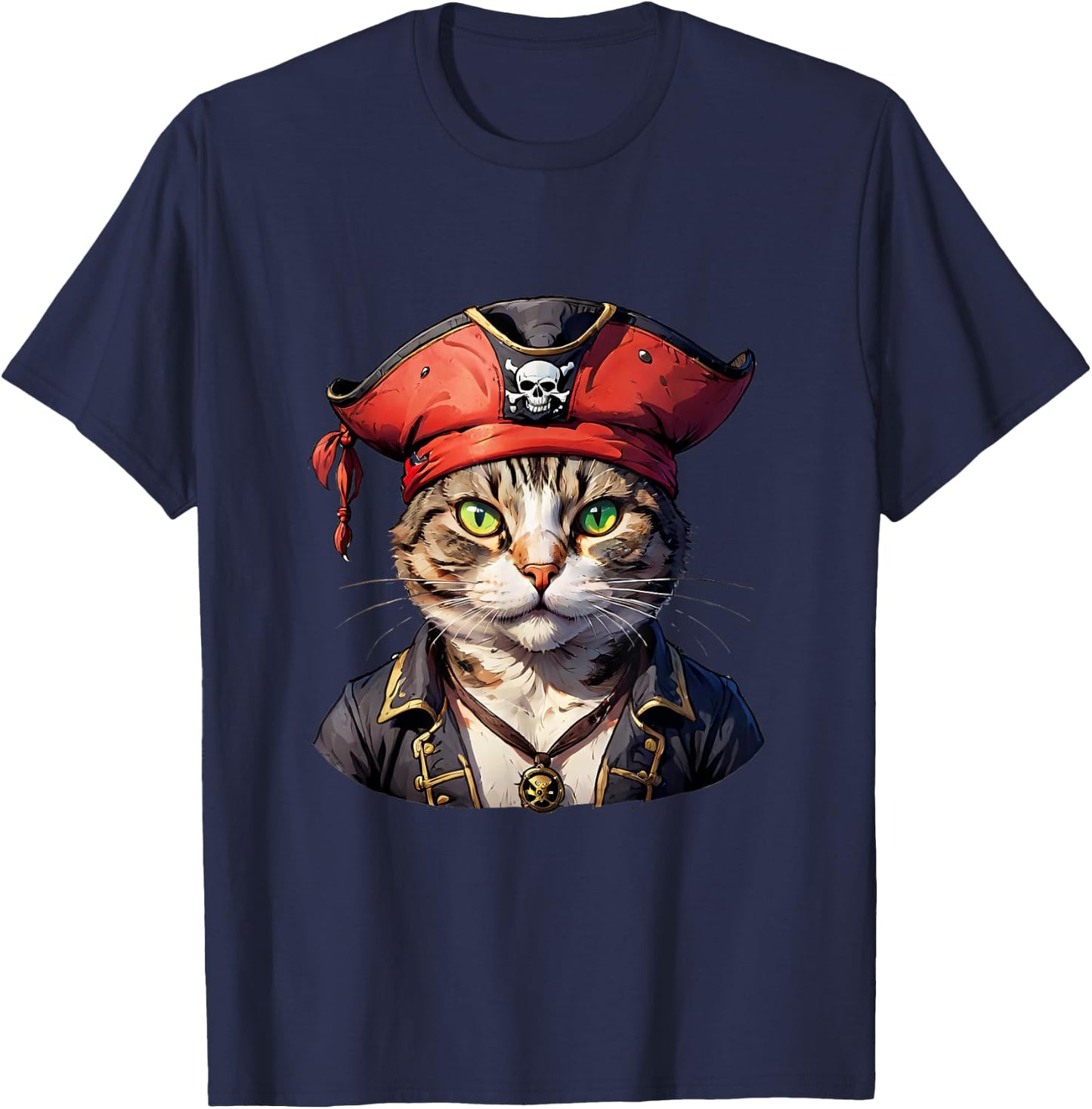 Pirate and Cat: The Feline Buccaneer T-Shirt - T-Shirt | Navy