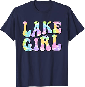 Lake Girl Fun Fishing Boating Sailing Women Girl Kids T-Shirt - T-Shirt | Navy