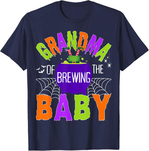 Grandma of Brewing Baby Halloween Theme Baby Shower Spooky T-Shirt - T-Shirt | Navy