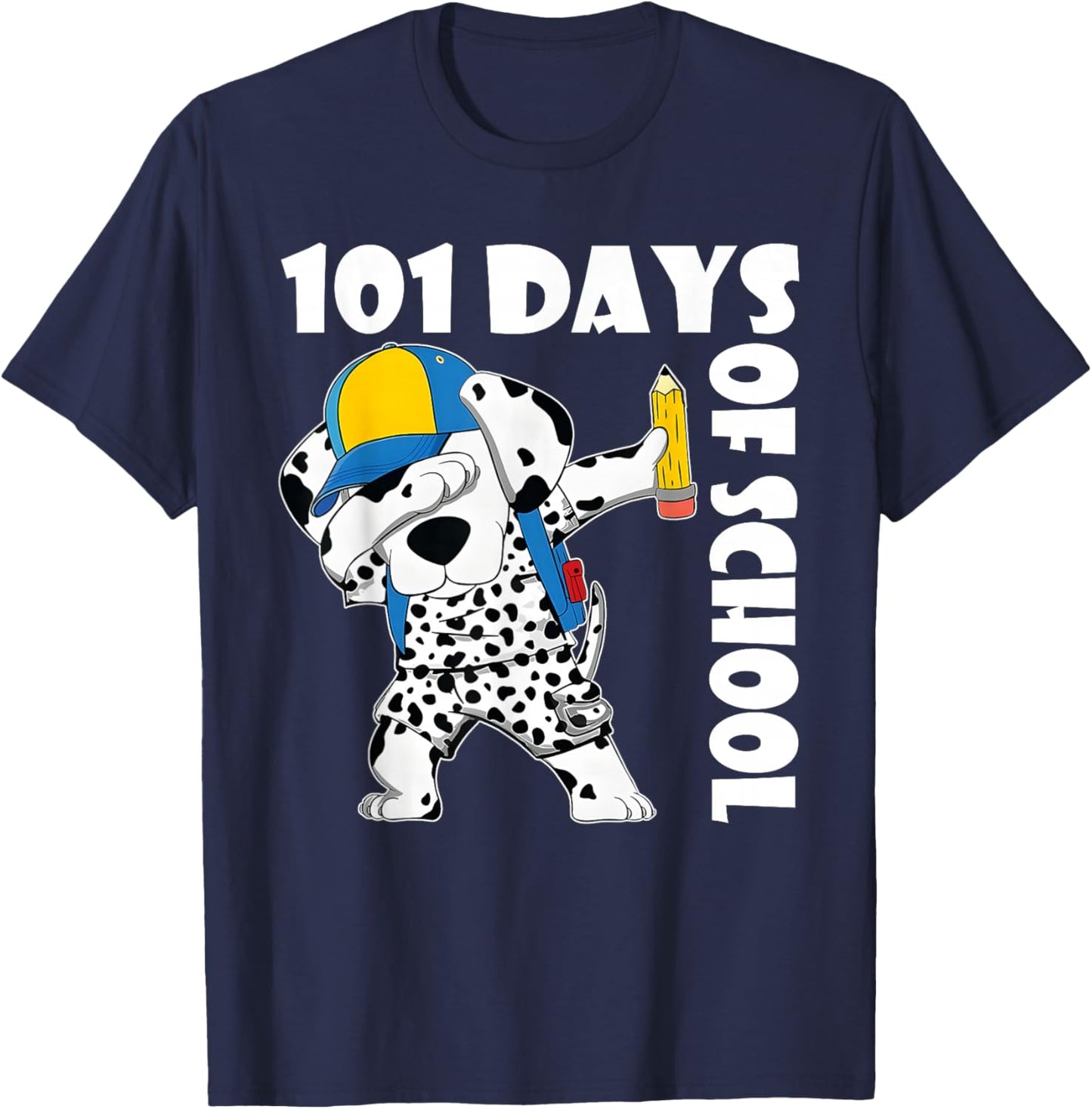 Happy 101 Days School Cute Dog 100 Days Dab Teacher Student T-Shirt - T-Shirt | Navy