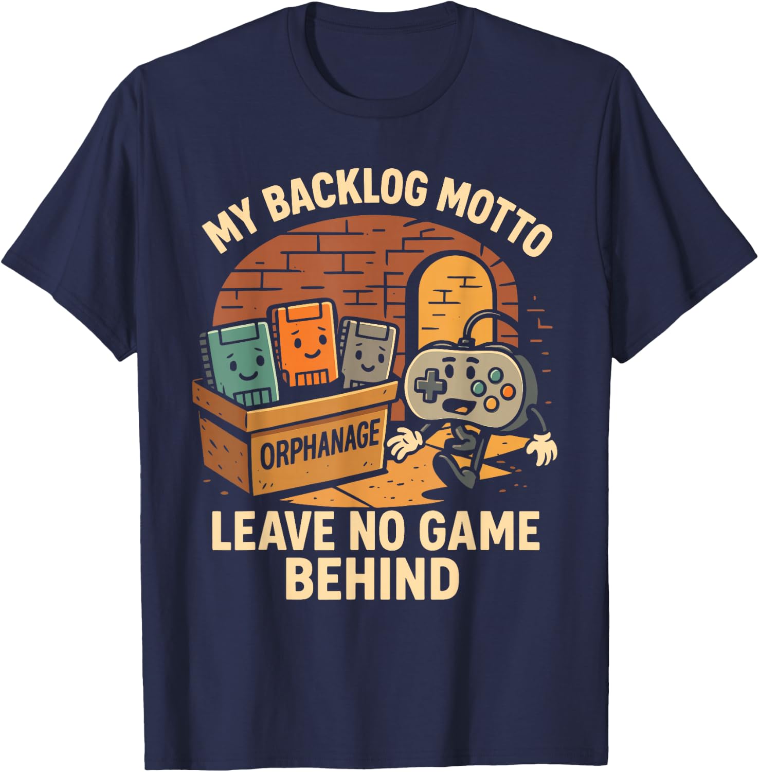 Funny Gamer Backlog Humor Video Game Pun Retro Gaming Nerd T-Shirt - T-Shirt | Navy