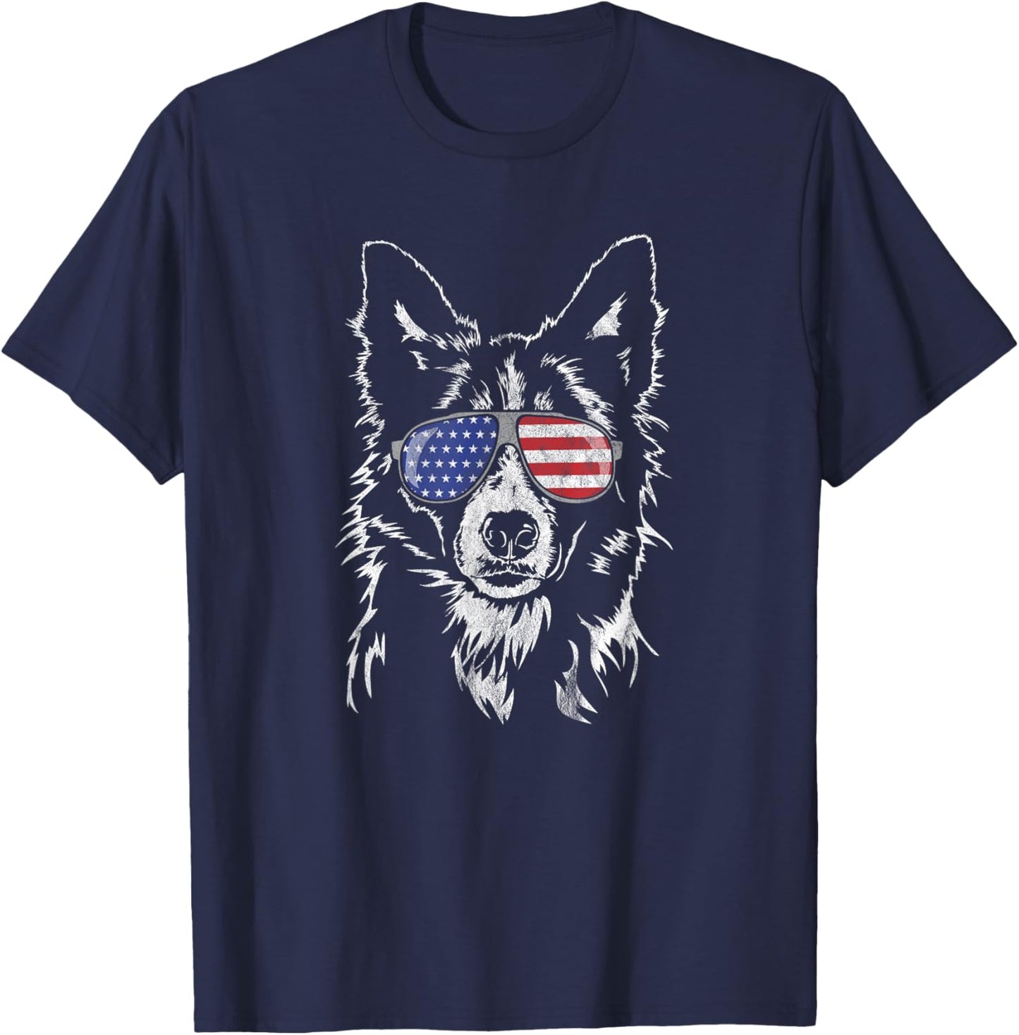 Funny Proud Border Collie American Flag sunglasses gift dog T-Shirt - T-Shirt | Navy