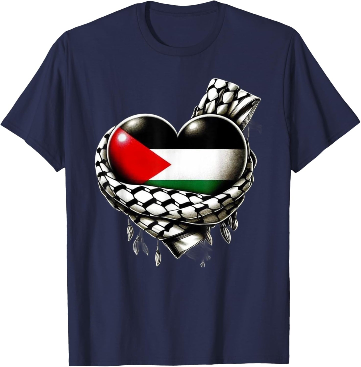 Palestine Heart Flag Palestinian Keffiyeh Palestine T-Shirt - T-Shirt | Navy