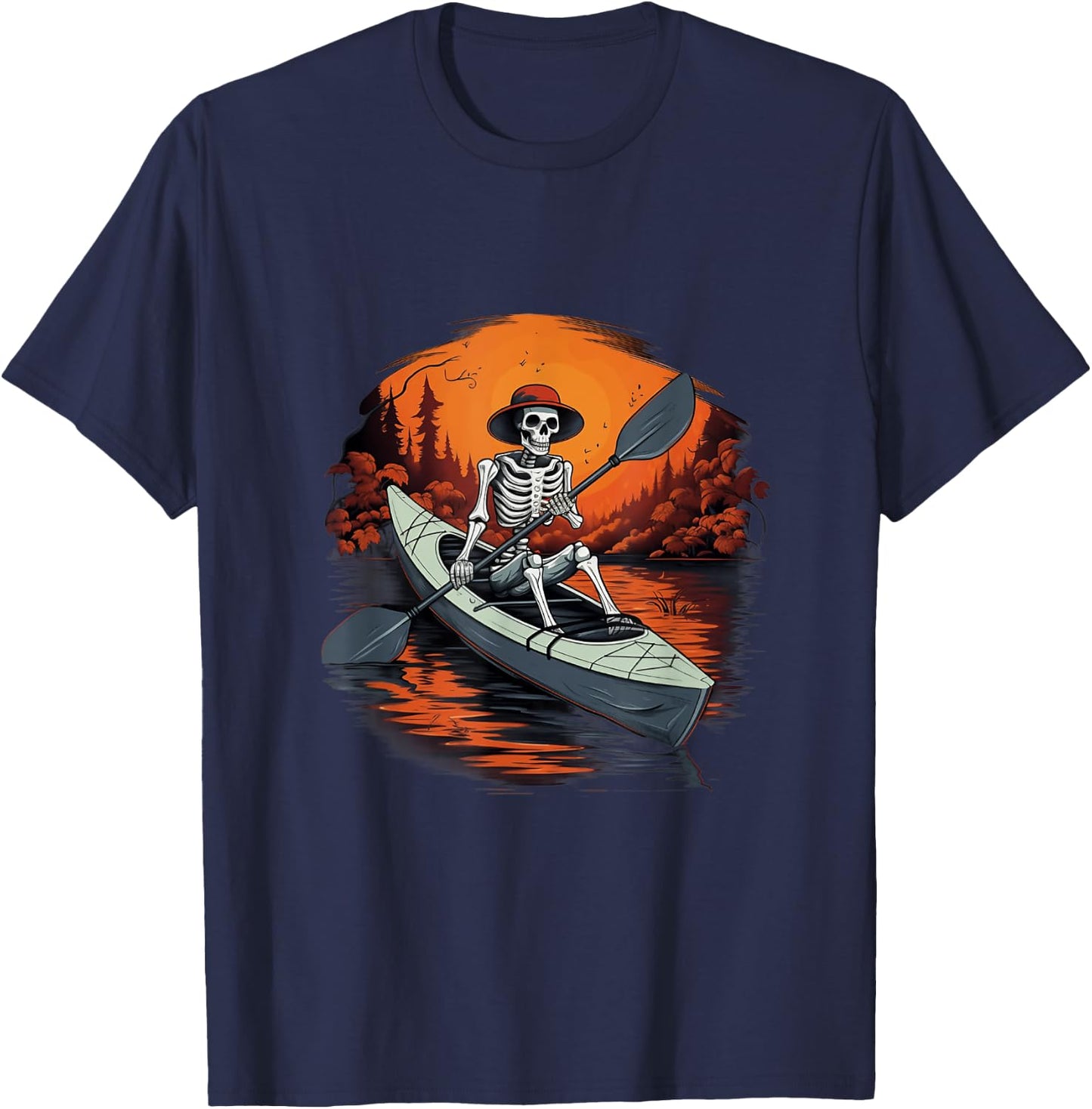 Canoe Skeleton Funny Kayaking Canoeing Halloween Kayaker T-Shirt - T-Shirt | Navy