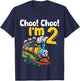 Train Choo Choo I'm 2 Years Old 2nd Birthday Party Train T-Shirt - T-Shirt | Navy