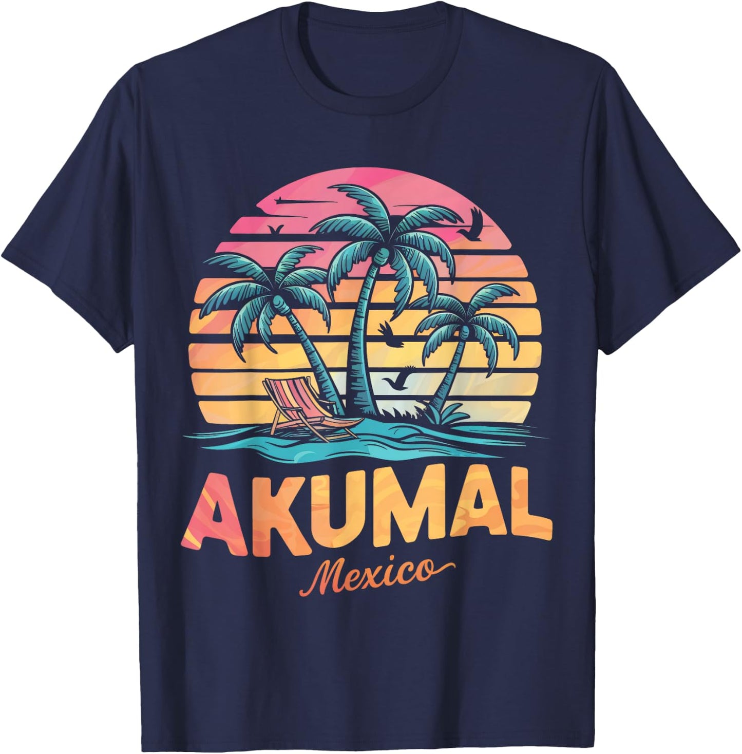 Akumal Mexico Tropical Sunset beach Souvenir Vacation Women Kids T-Shirt - T-Shirt | Navy