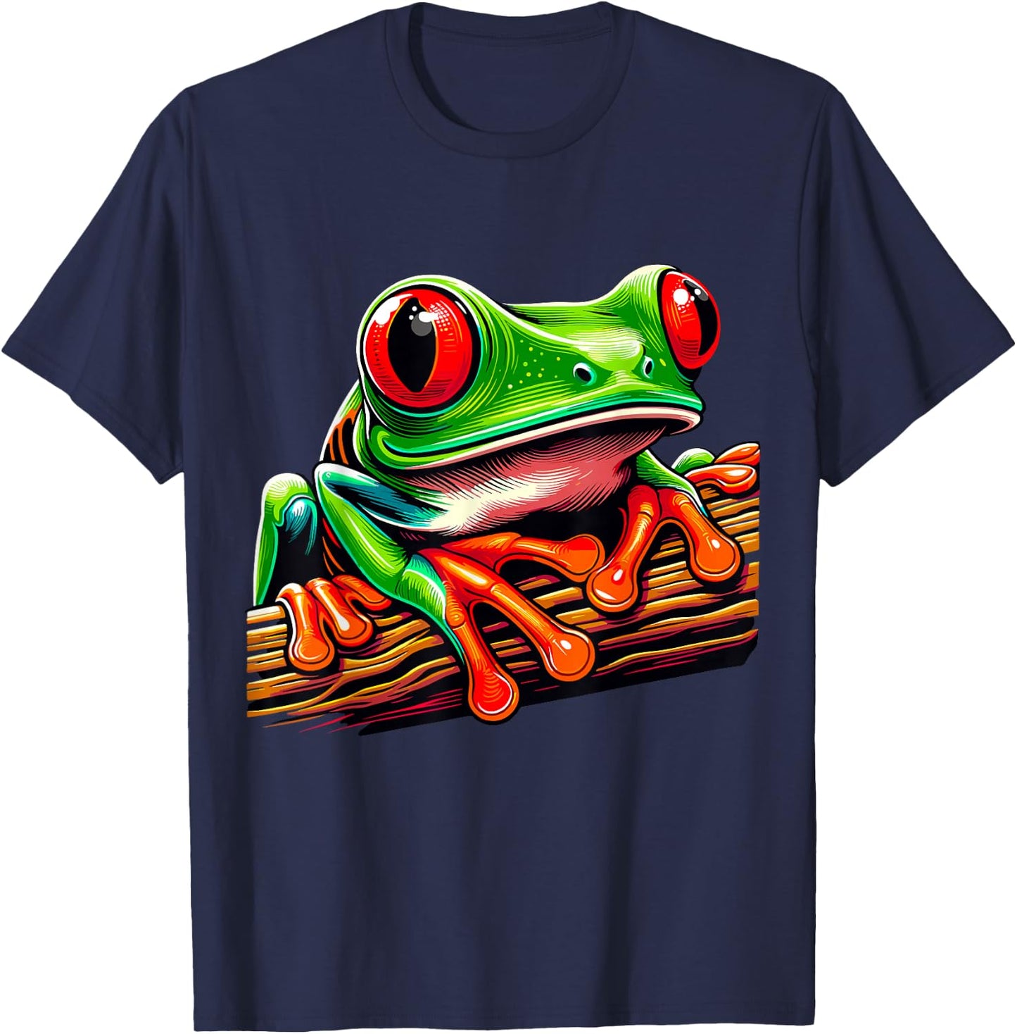 Humorous Frog lover Gifts Green Body Tree Frog Red Eyed Tree Frog Rainforest Amphibian T-Shirt - T-Shirt | Navy