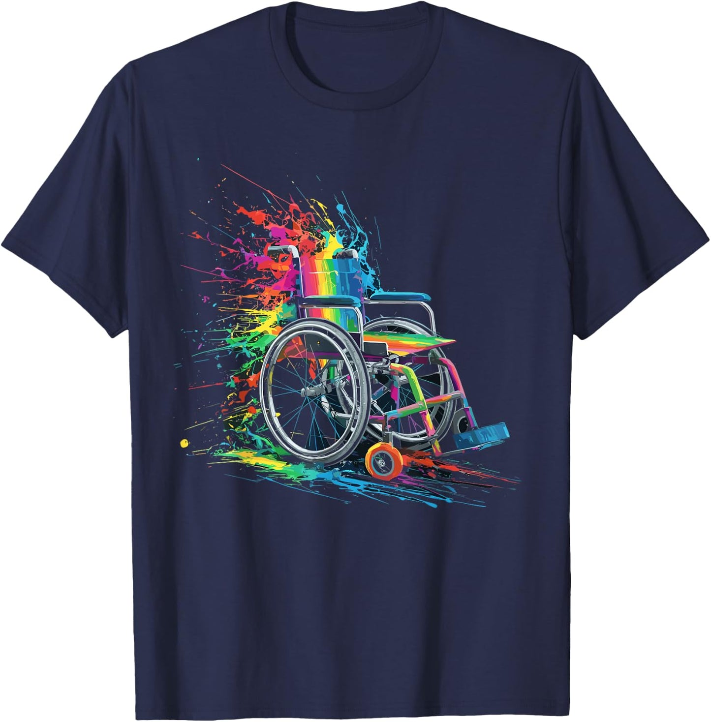 Colorful Paint Splash Wheelchair Art Graphic T-Shirt - T-Shirt | Navy