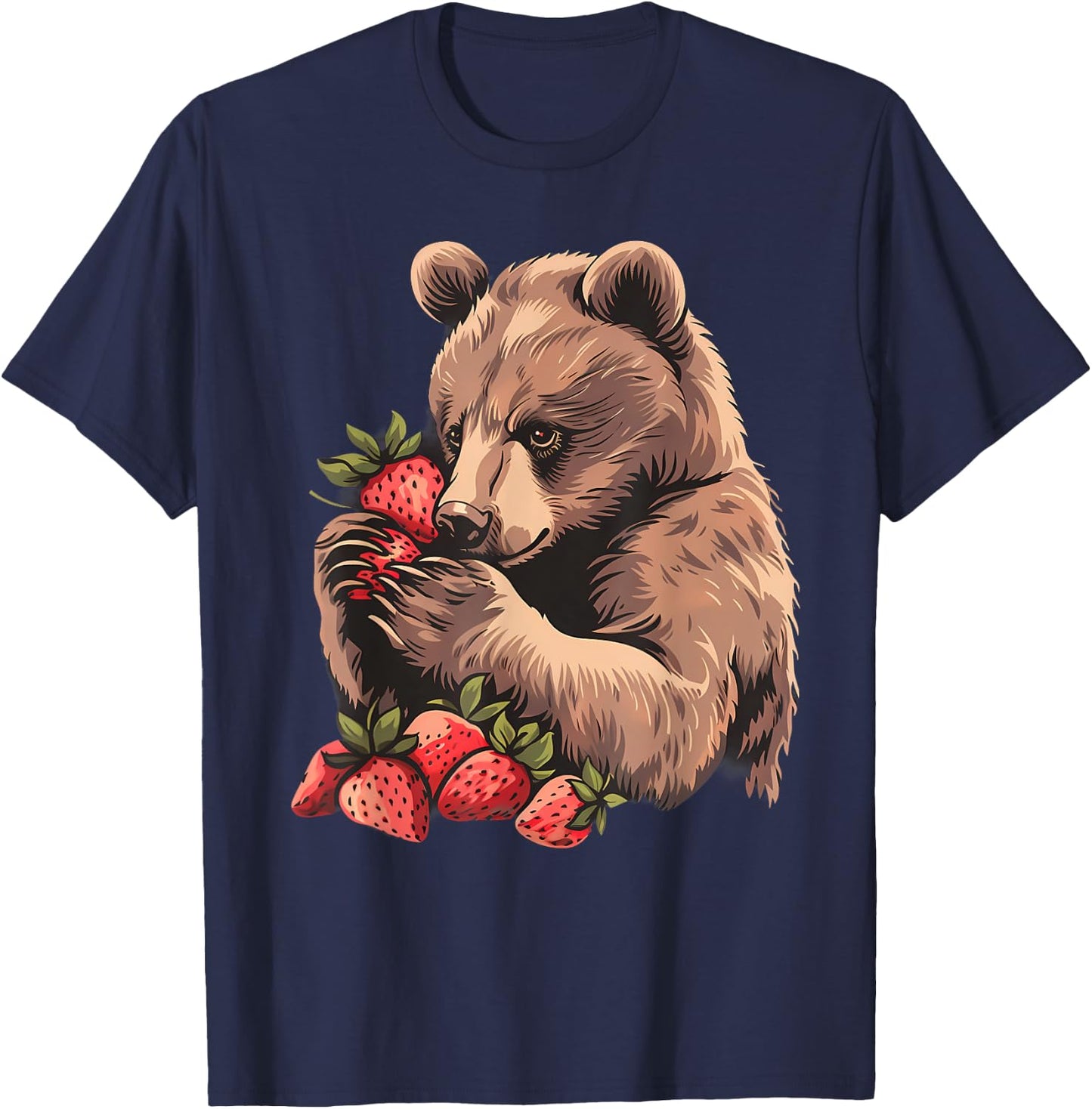 Strawberry Bear Strawberries Artwork Drawing Wildlife Motif T-Shirt - T-Shirt | Navy