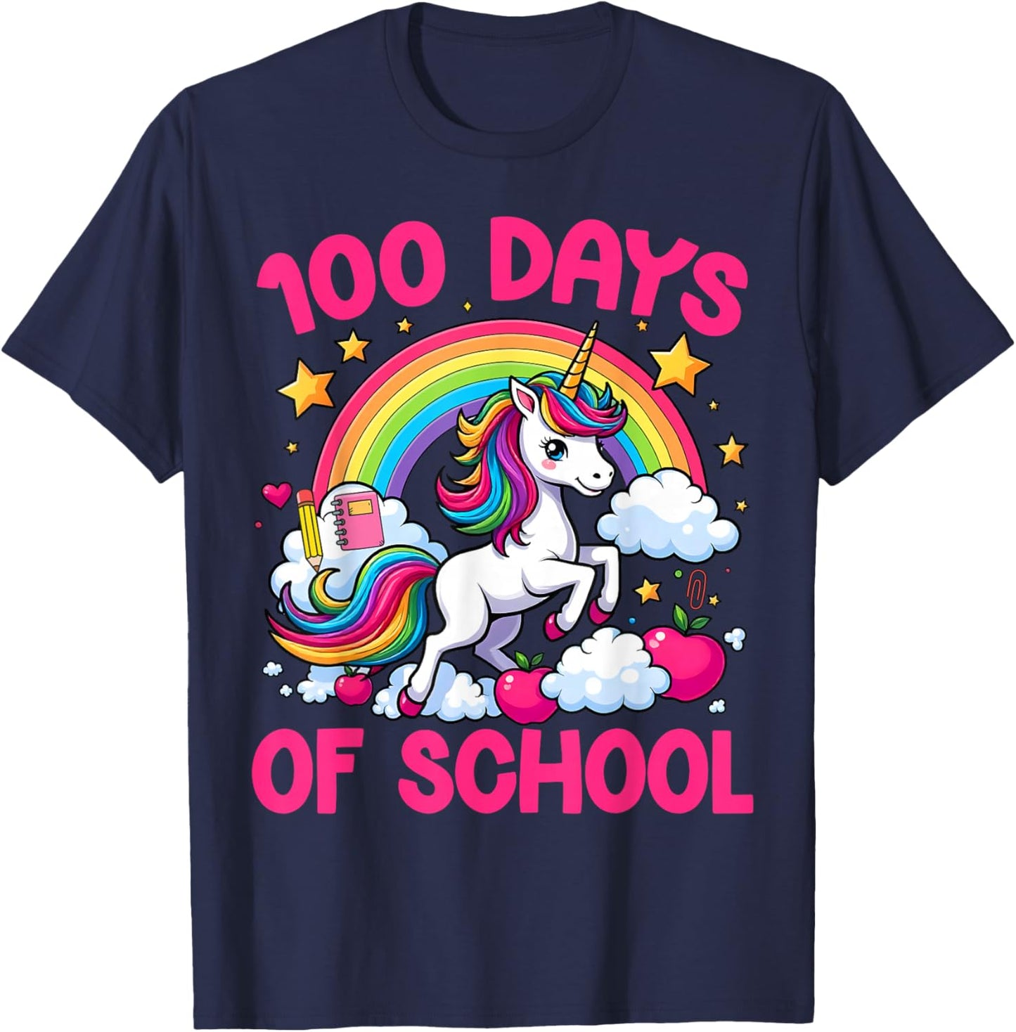 100 Days Of School Unicorn Teacher Girls Happy 100 Days T-Shirt - T-Shirt | Navy