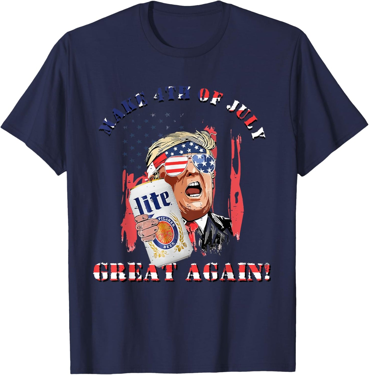 Funny Trump Drinking US Flag Make 4th of July Great Again Men T-Shirt - T-Shirt | Navy