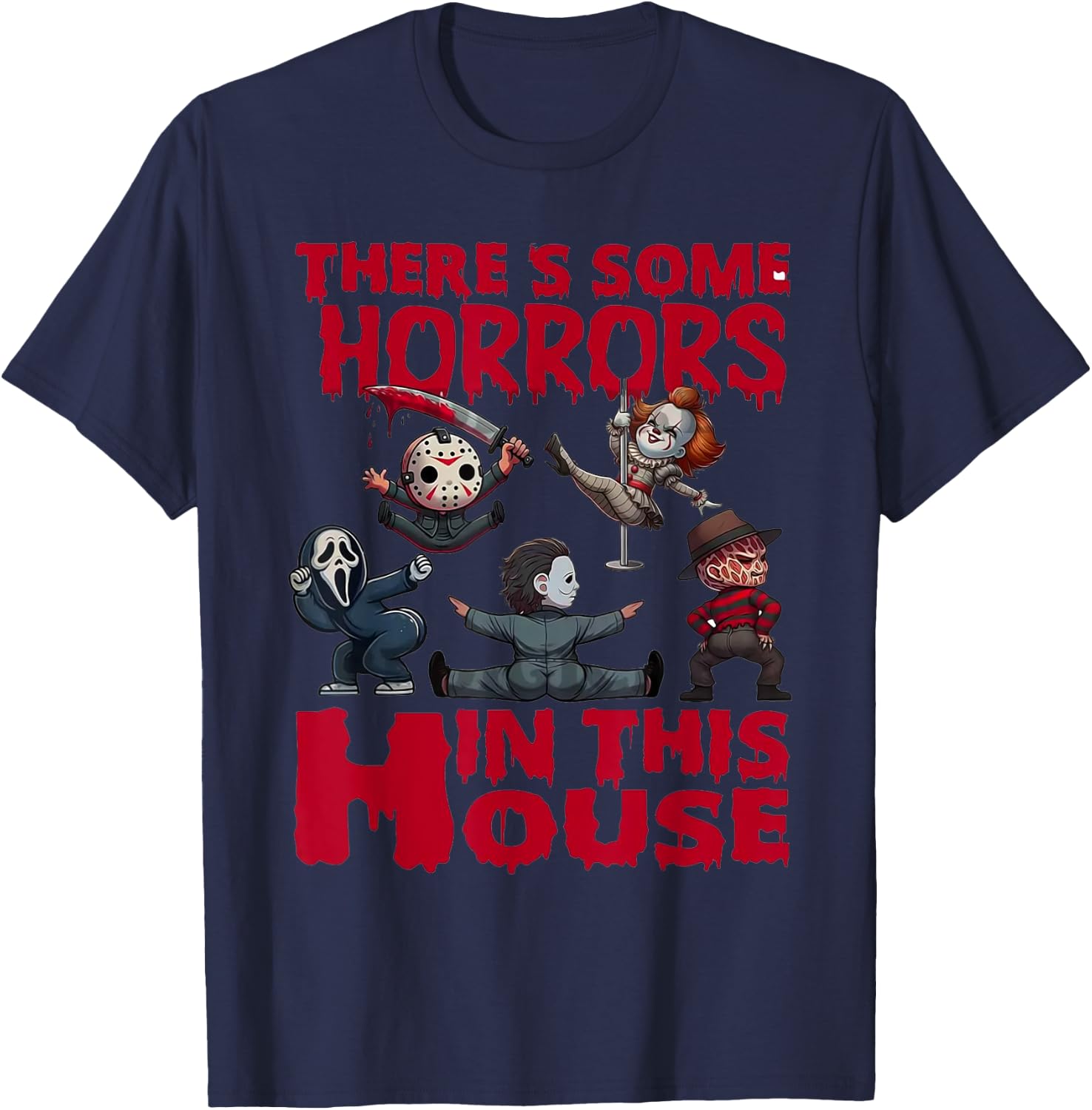 There's Some Horrors In This House Funny Horror Characters T-Shirt - T-Shirt | Navy