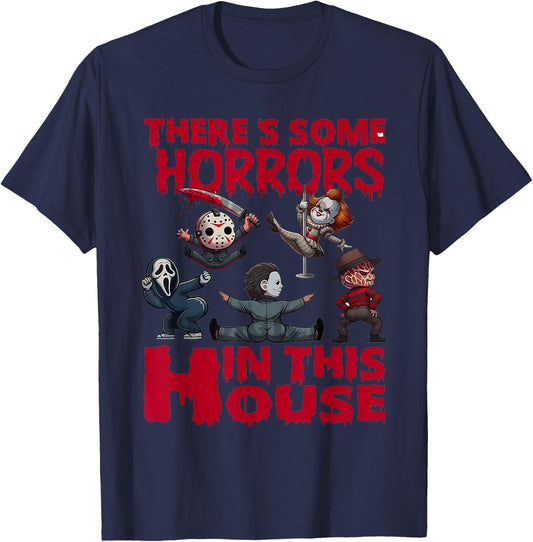 There's Some Horrors In This House Funny Horror Characters T-Shirt - T-Shirt | Navy