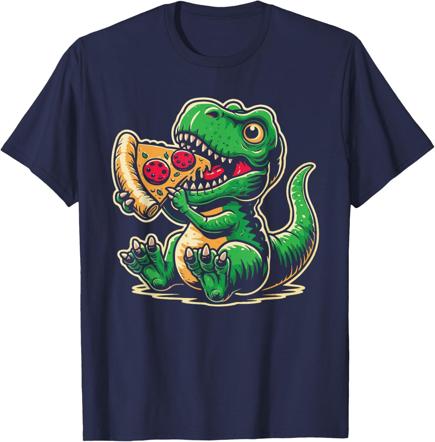 T-Rex Dinosaur Eating Pizza Funny Dino Lover T-Shirt - T-Shirt | Navy