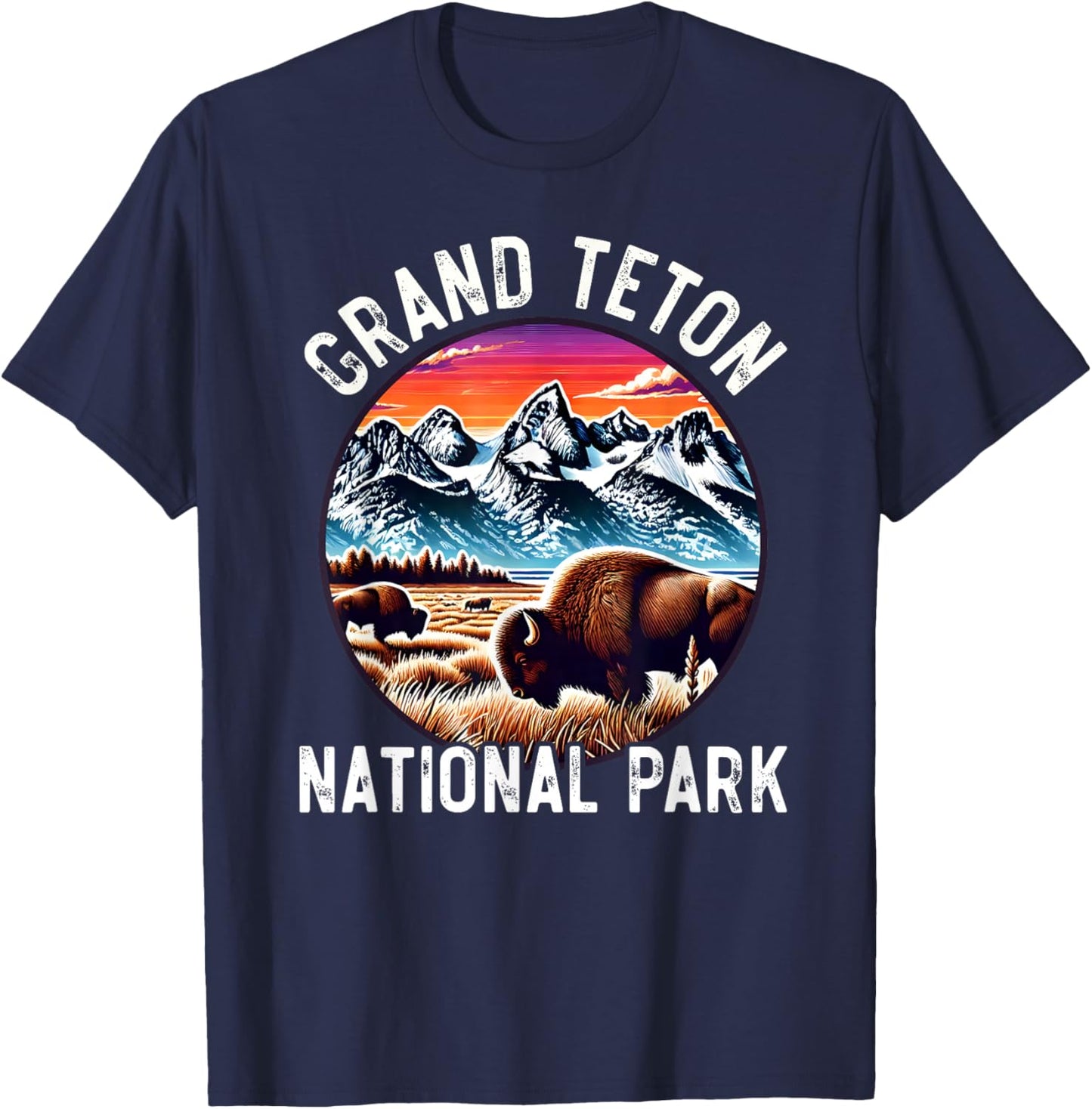Grand Teton National Park Wyoming Hiking Adventure Bison T-Shirt - T-Shirt | Navy
