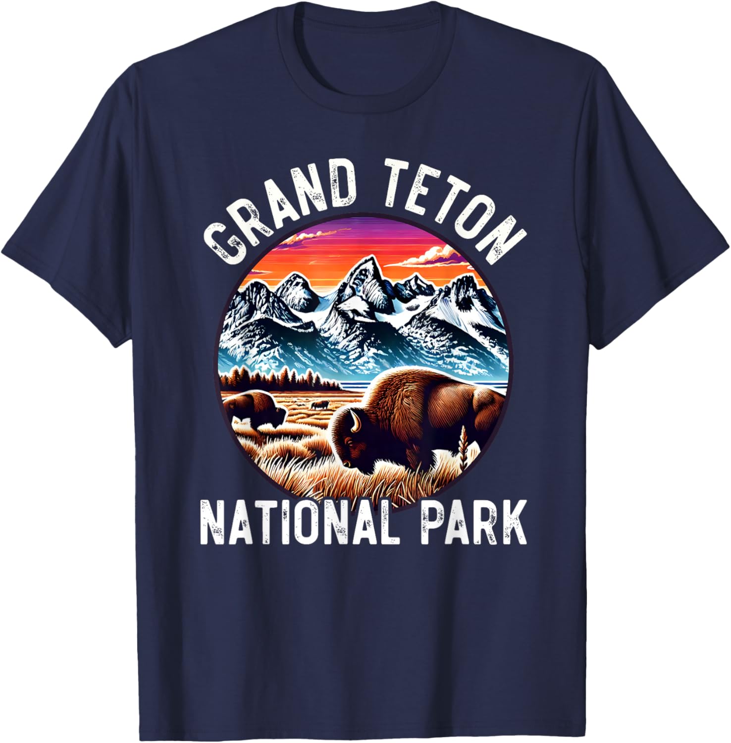 Grand Teton National Park Wyoming Hiking Adventure Bison T-Shirt - T-Shirt | Navy