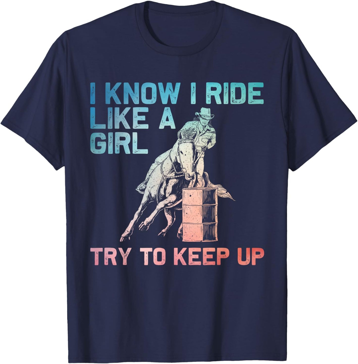 Barrel Racing Design Girls Cowgirl Barrel Racing T-Shirt - T-Shirt | Navy