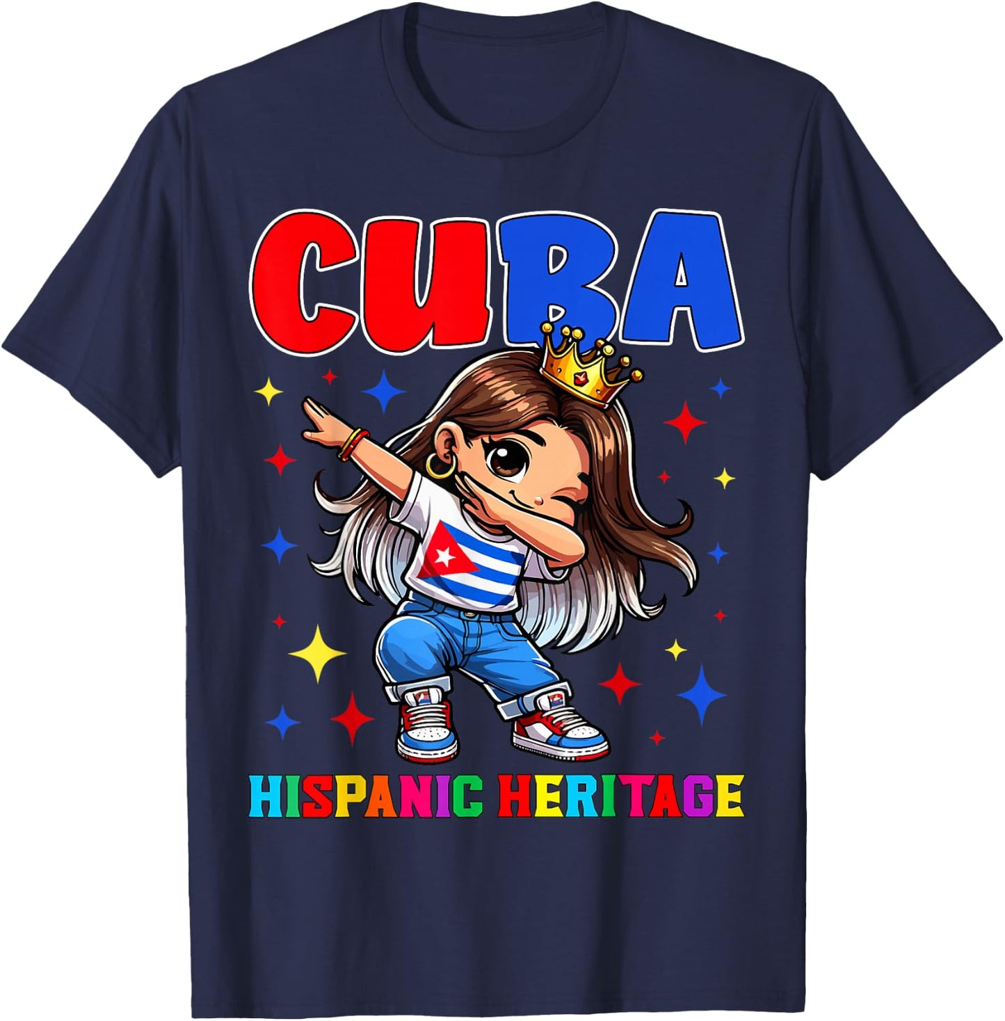 Cuba Dabbing Girl Hispanic Heritage Celebration for Kids T-Shirt - T-Shirt | Navy