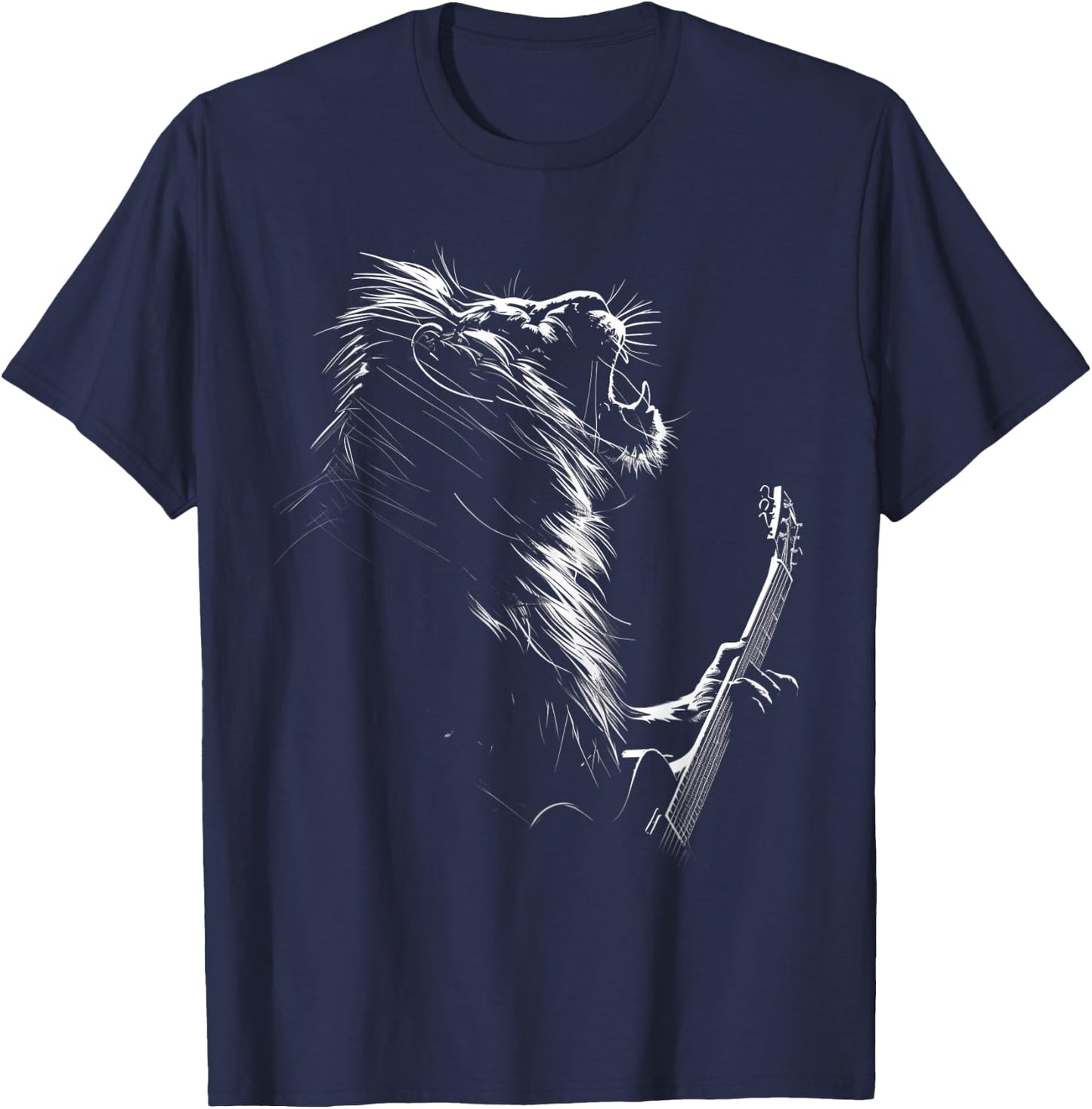 Lion Playing Guitar Rock And Roll Music Men Women Kids T-Shirt - T-Shirt | Navy