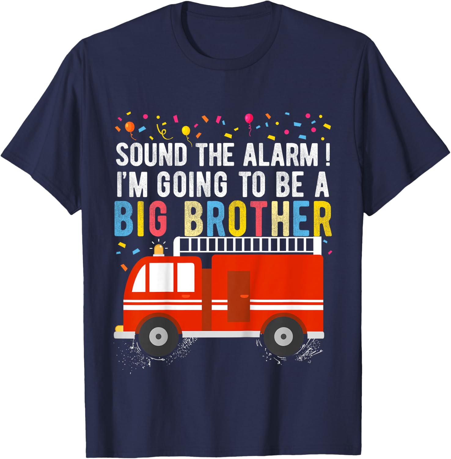 Kids Big Brother Fire Truck T-Shirt - T-Shirt | Navy