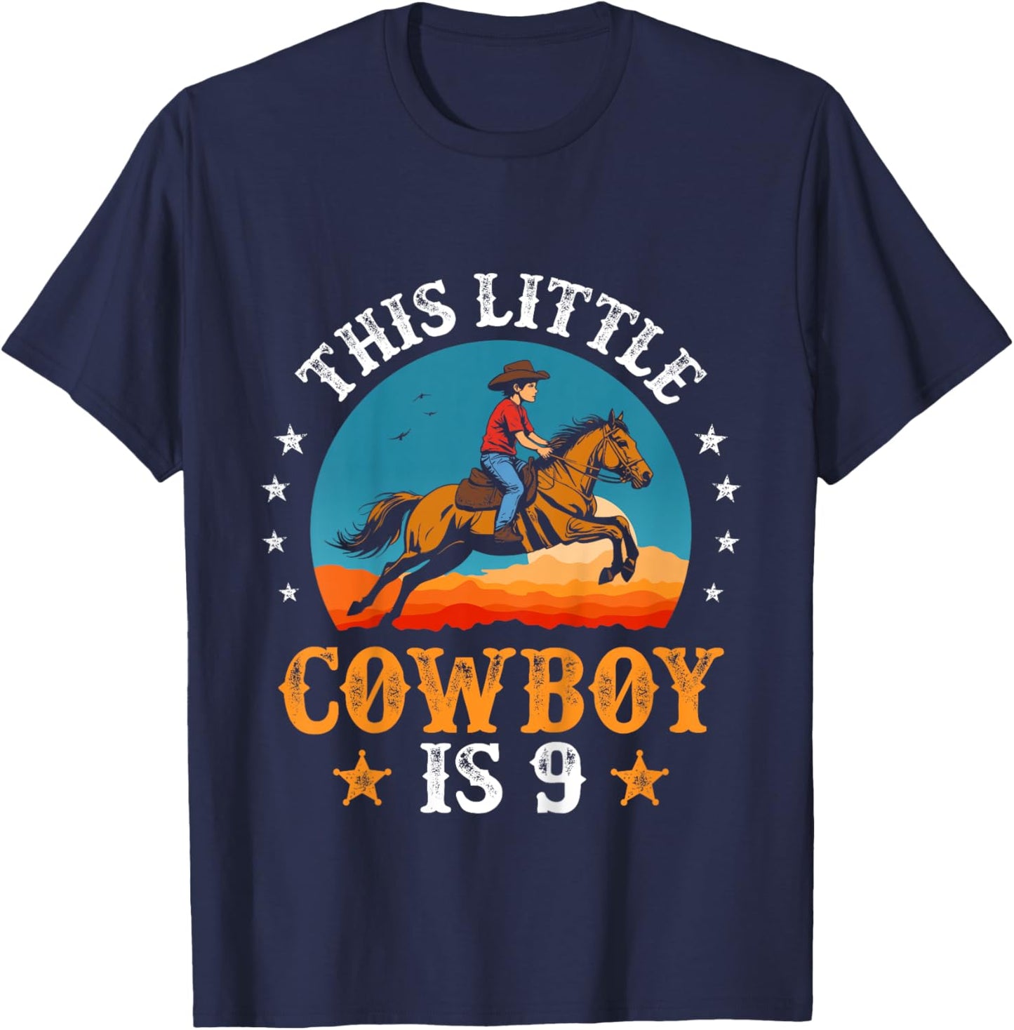 Kids Cowboy 9th Birthday Boys 9 Year Old Rodeo Horse Riding T-Shirt - T-Shirt | Navy