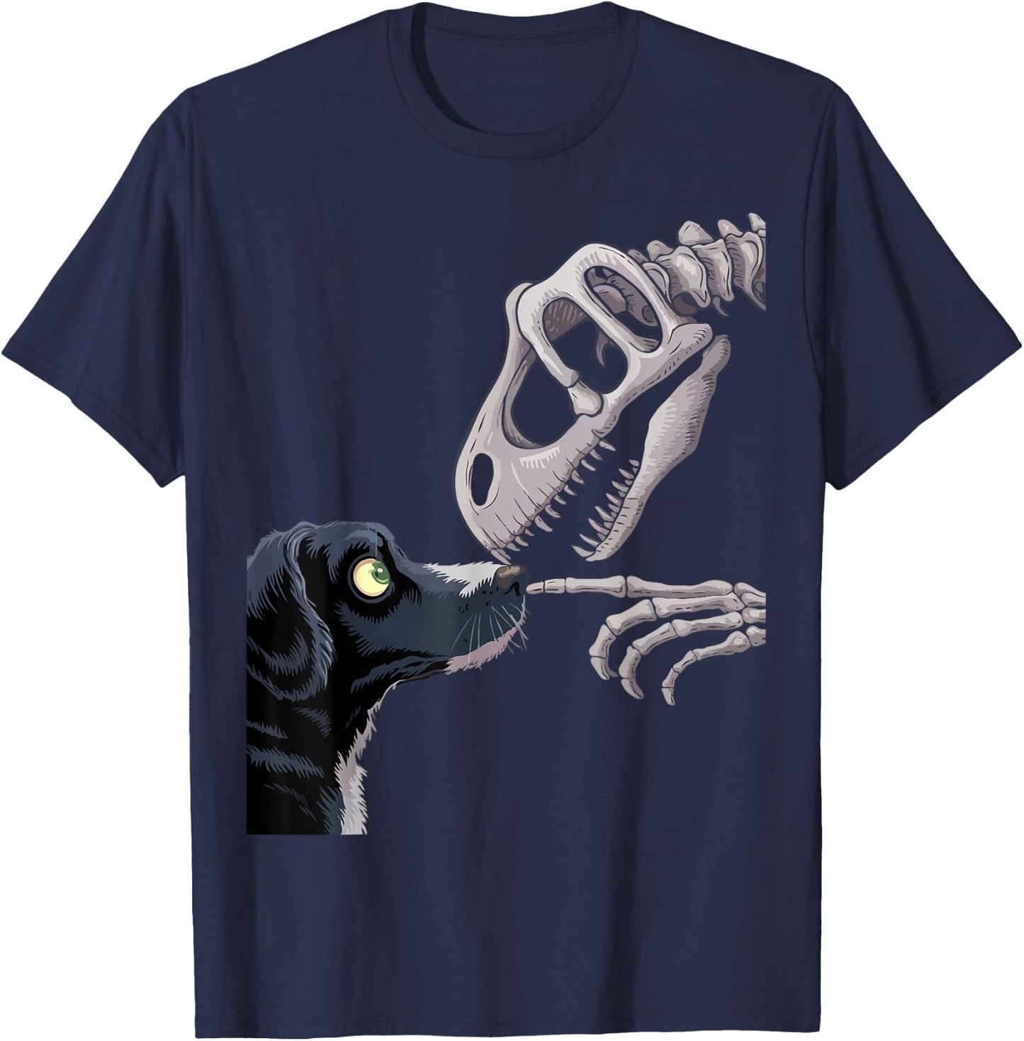 Cute Dog and Dinosaur Skull Funny Fossil Encounter Design Men Women Kids T-Shirt - T-Shirt | Navy