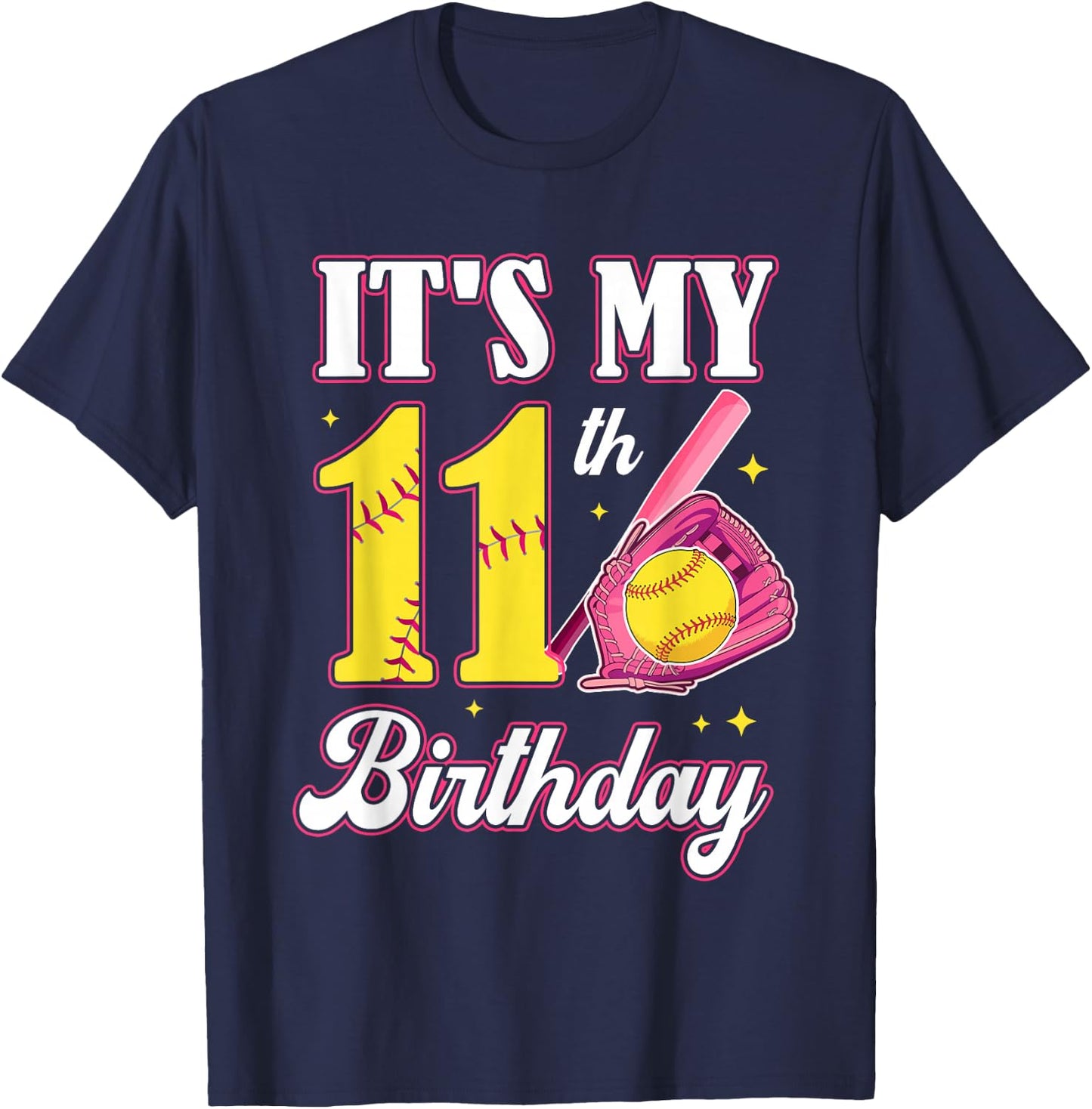 It's My 11th Birthday Softball Girl 11 Year Old Party T-Shirt - T-Shirt | Navy