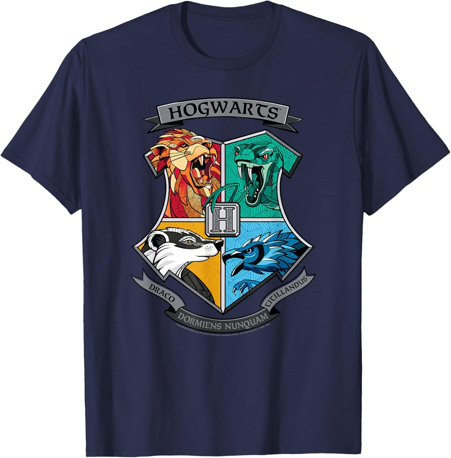 Harry Potter Mosaic Hogwarts Shield T-Shirt - T-Shirt | Navy