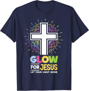 Glow for Jesus Christian Cross Jesus Christ Bible Lover T-Shirt - T-Shirt | Navy