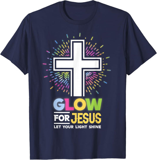 Glow for Jesus Christian Cross Jesus Christ Bible Lover T-Shirt - T-Shirt | Navy