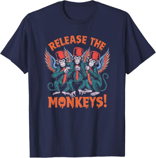 Release The Monkeys, Flying Monkeys Halloween T-Shirt - T-Shirt | Navy