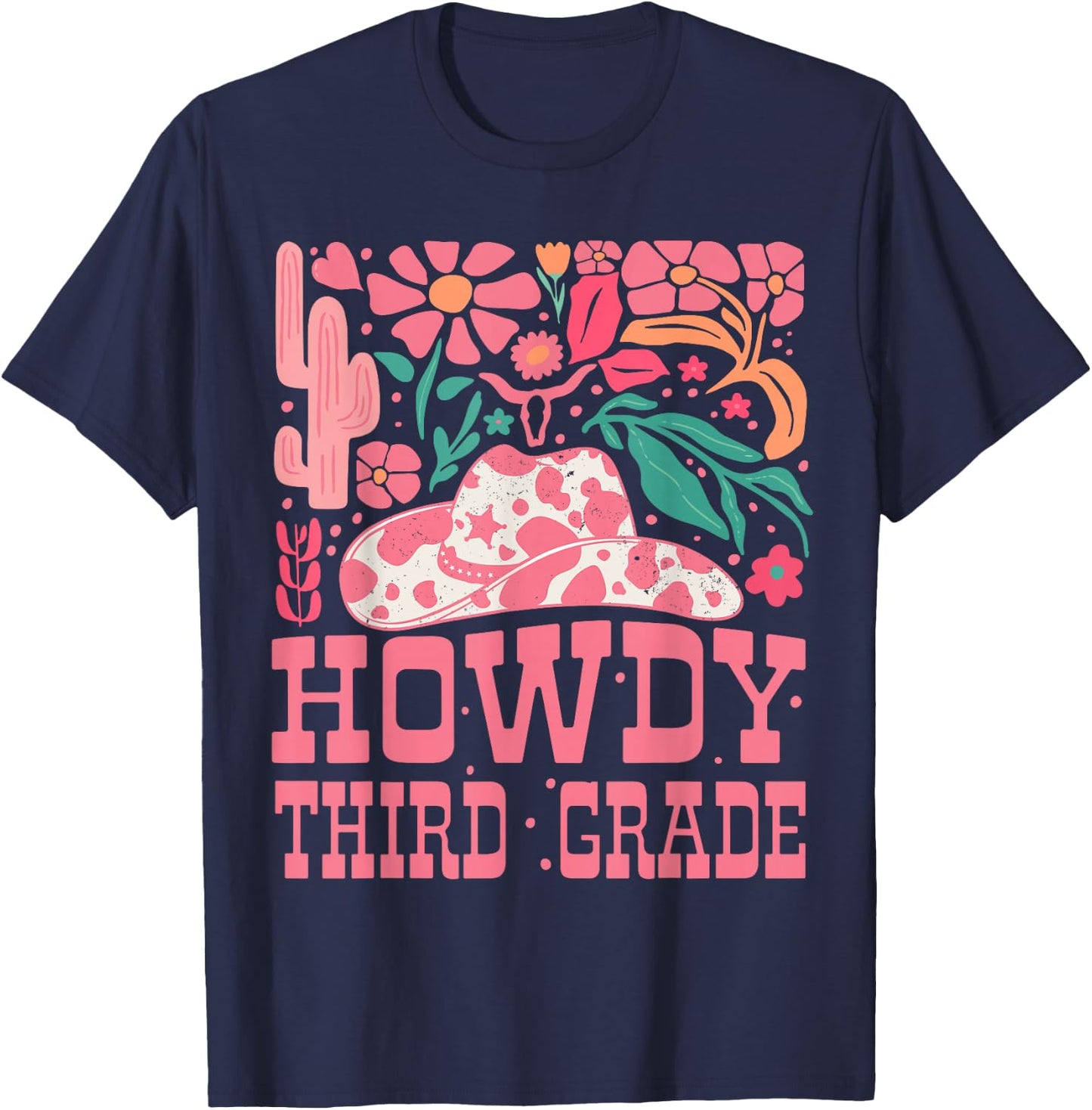 Howdy Third Grade Western Cowgirls 3rd Grade Squad Teacher T-Shirt - T-Shirt | Navy
