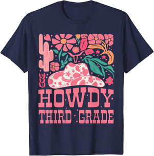Howdy Third Grade Western Cowgirls 3rd Grade Squad Teacher T-Shirt - T-Shirt | Navy