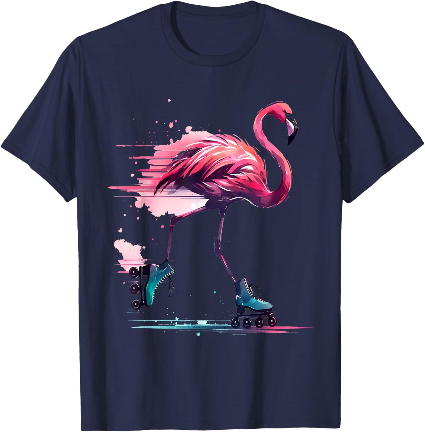 Funny Flamingo Roller Skating Cool Design Flamingo T-Shirt - T-Shirt | Navy