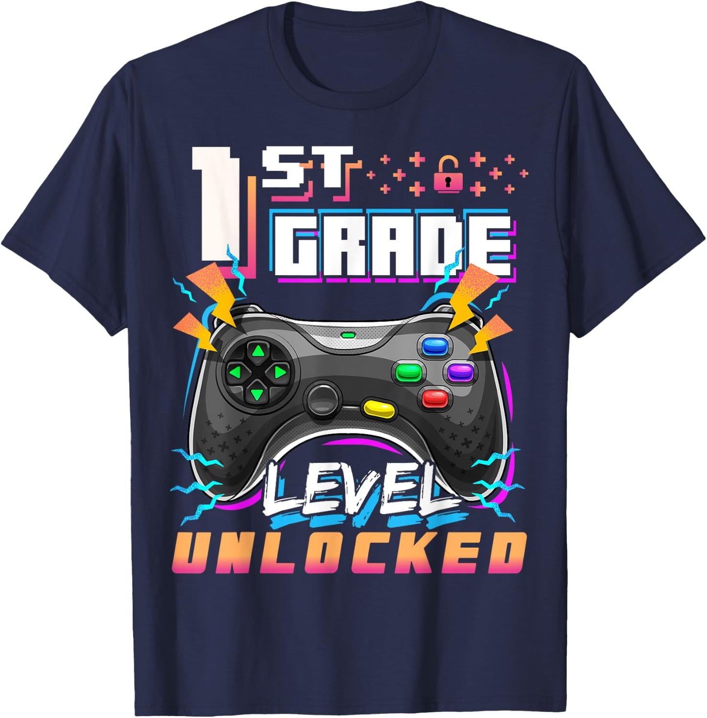 Back to School 1st Grade Boys Gamer First Day School Level T-Shirt - T-Shirt | Navy
