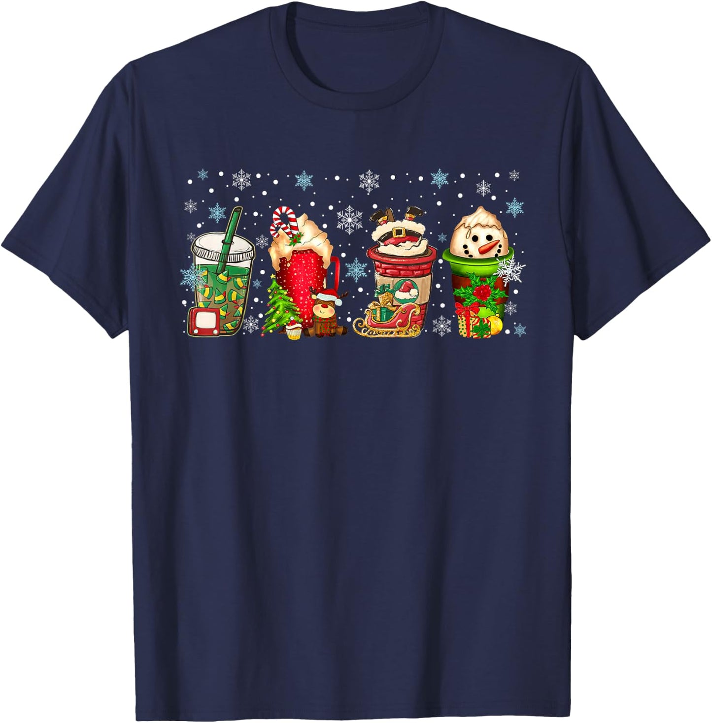 2025 Christmas Coffee Funny Christmas Santa Snowmen T-Shirt - T-Shirt | Navy