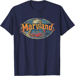Maryland - Cool Funny Graphic Vintage Men Women Retro Crab T-Shirt - T-Shirt | Navy