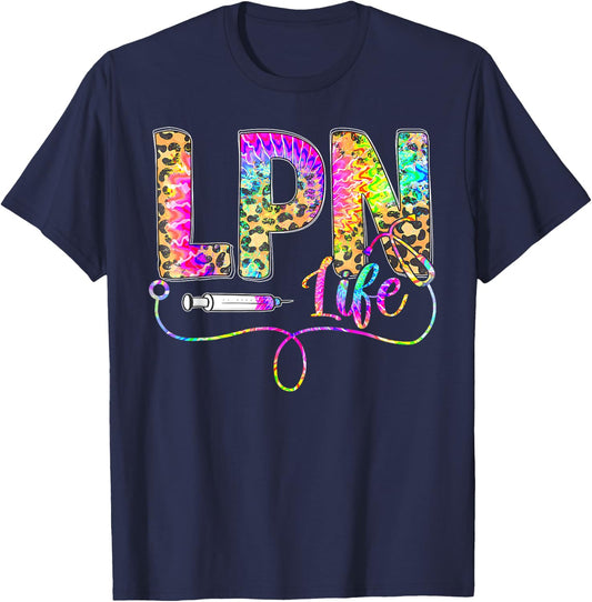 Leopard Tie Dye LPN Life Nurse Squad Nurse Women T-Shirt - T-Shirt | Navy