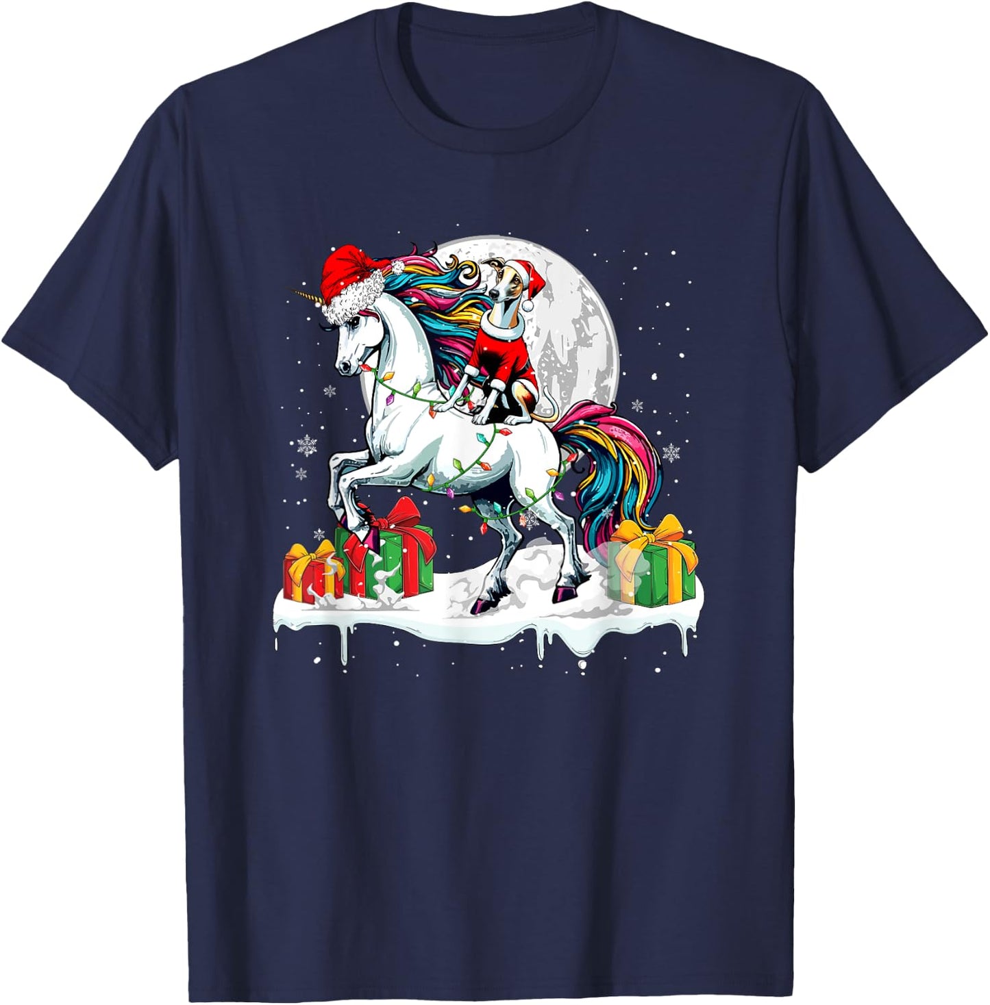 Santa Whippet Riding Unicorn Christmas Owner Kids Family T-Shirt - T-Shirt | Navy