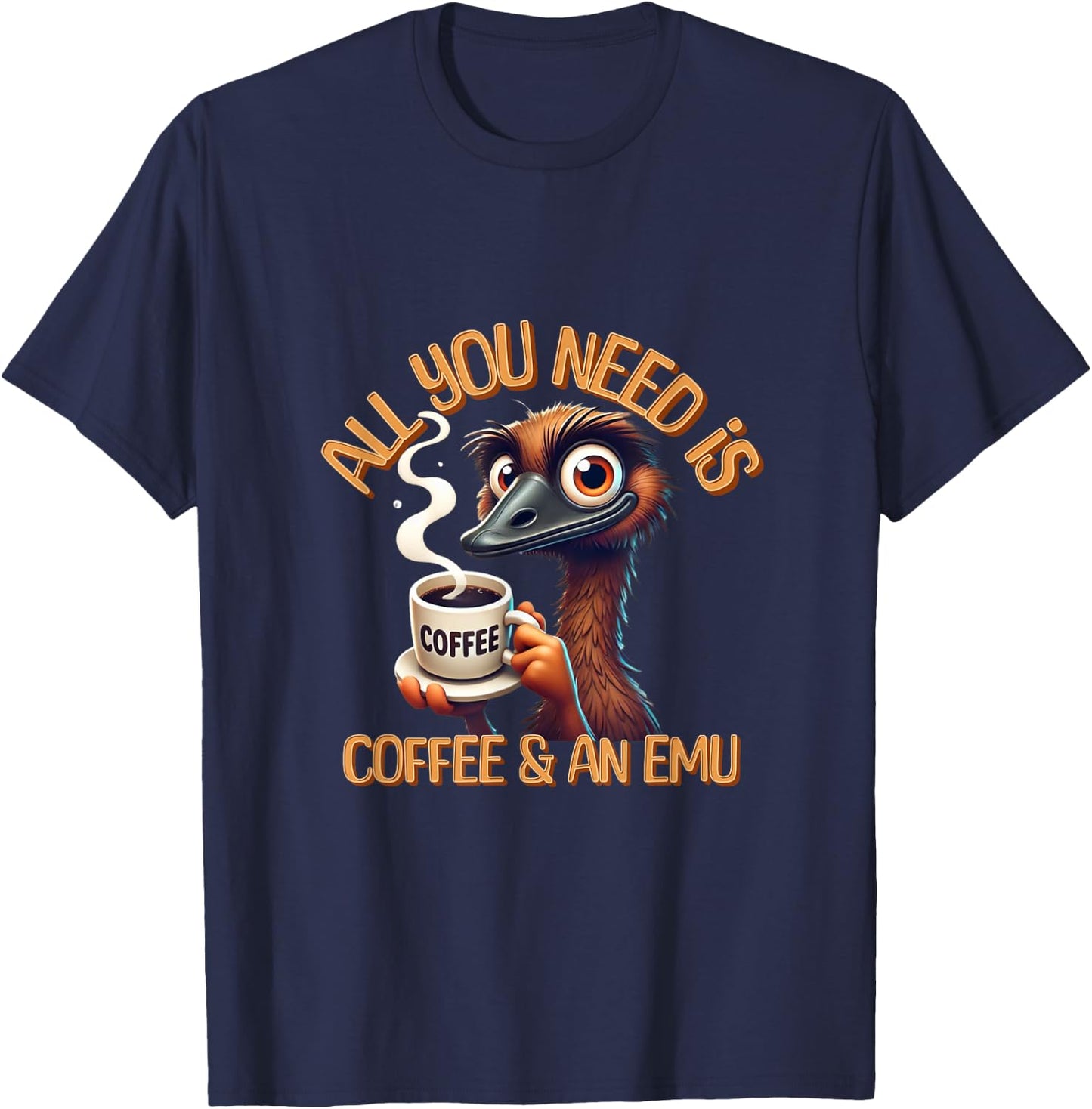 Funny Emu & Coffee Lover Zookeeper Animal Lovers T-Shirt - T-Shirt | Navy