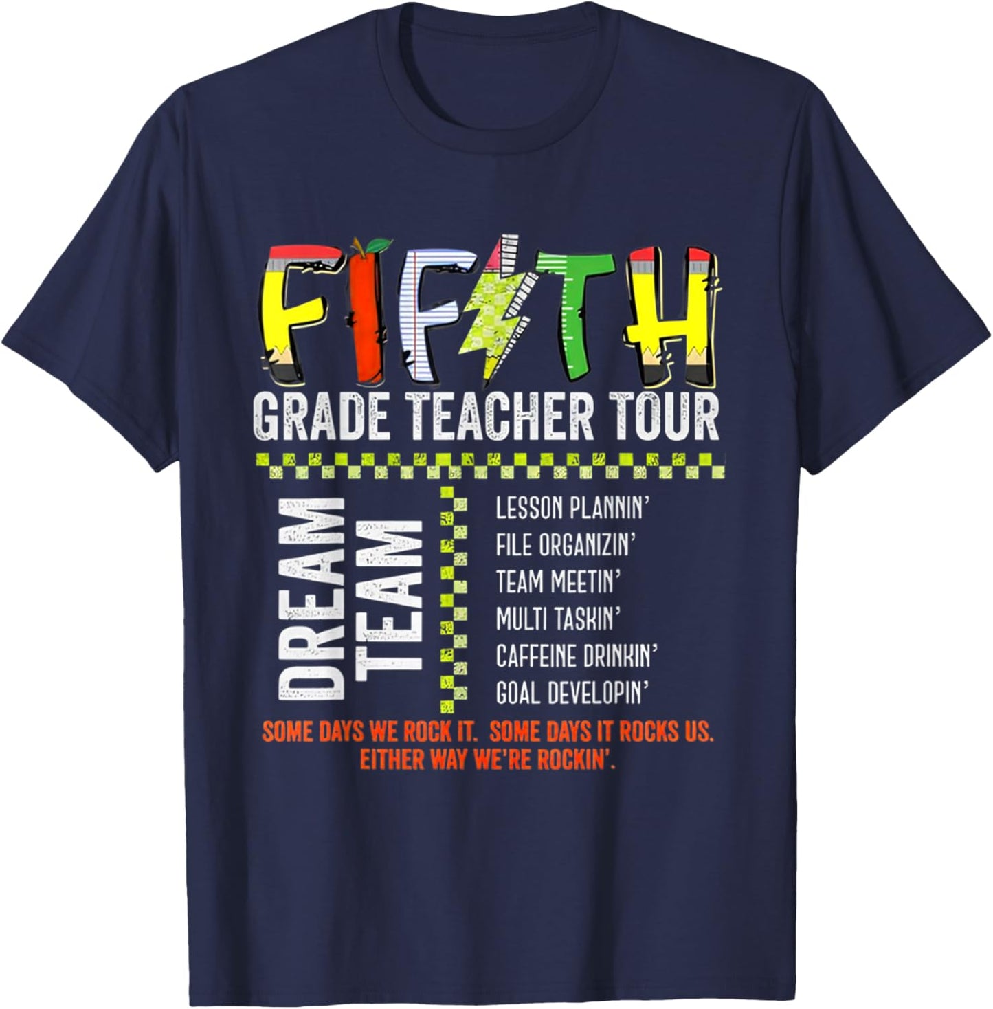 Fifth Grade Dream Team Rocks Back To School Teacher Tour Women Kids T-Shirt - T-Shirt | Navy