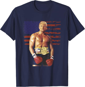 Funny Trump Rocky Boxing Meme Boxer US Flag Patriot T-Shirt - T-Shirt | Navy