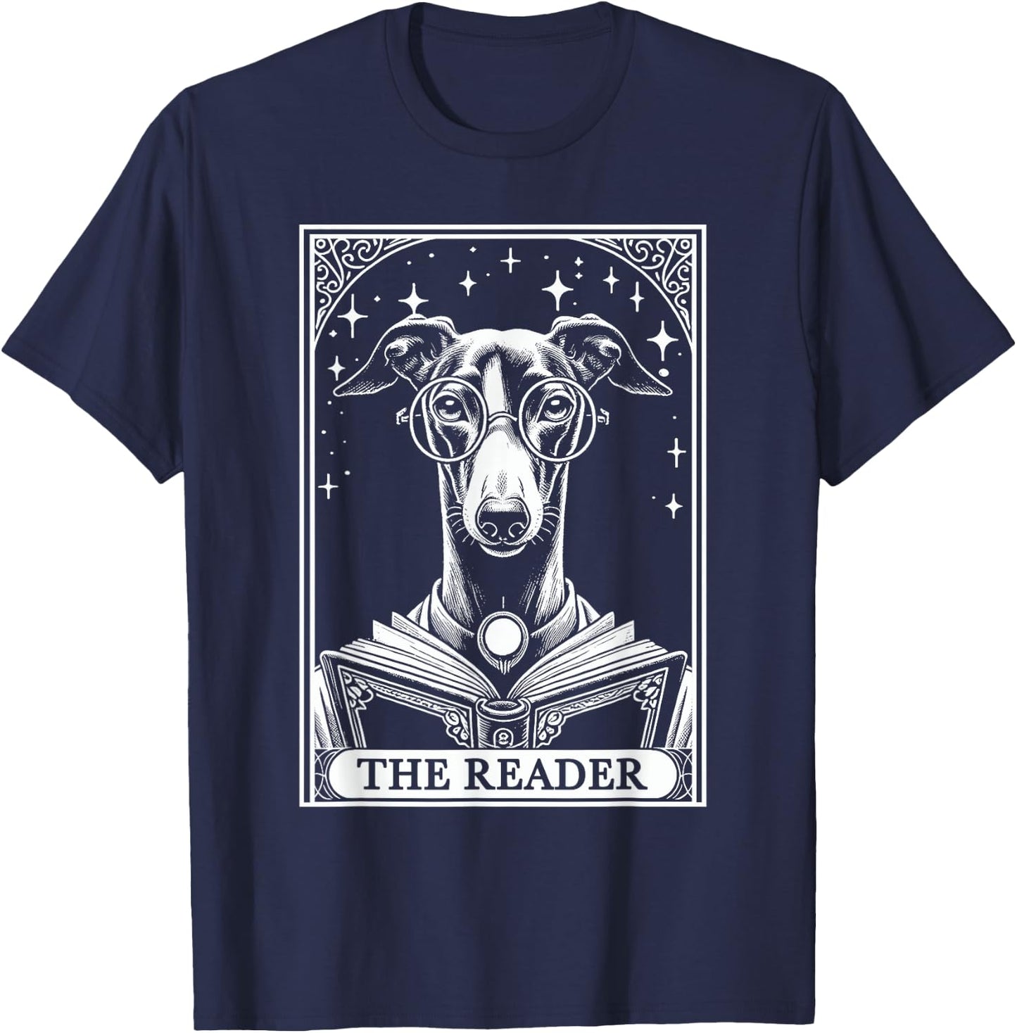 Tarot Card Vintage Greyhound Iggy Dog Book Lover The Reader Men Women Kids T-Shirt - T-Shirt | Navy