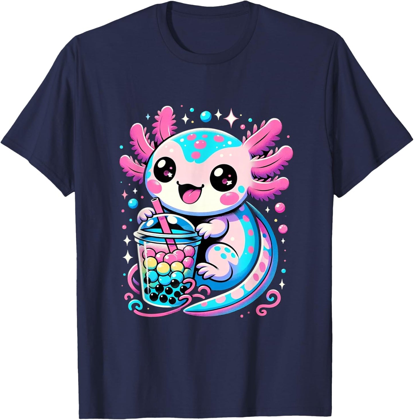 Axolotl Boba Tea Kawaii Neko Japanese Bubble Tea for Girls T-Shirt - T-Shirt | Navy