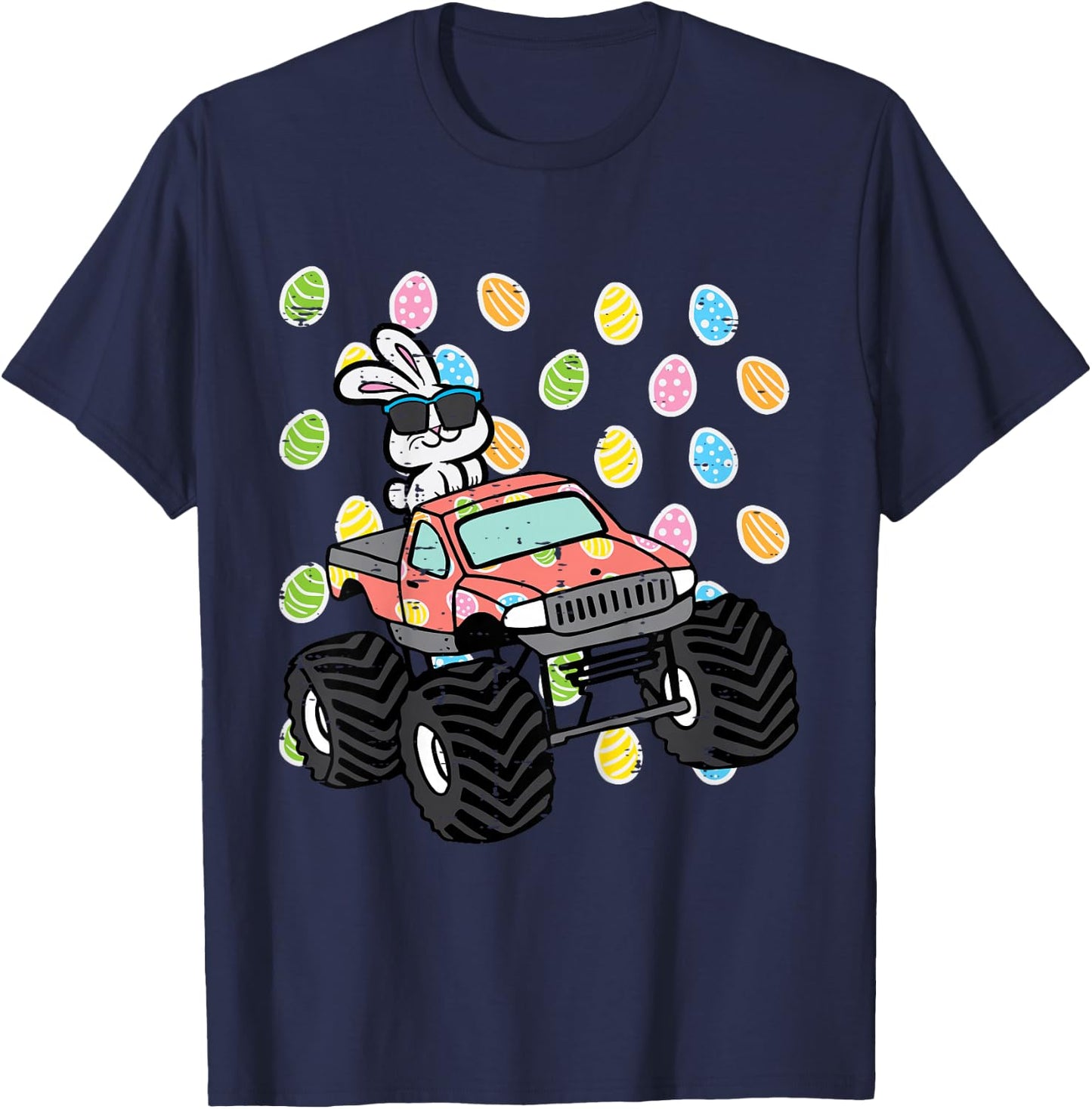 Kids Easter Bunny On Monster Truck Eggs Rabbit Toddler Boys Kids T-Shirt - T-Shirt | Navy
