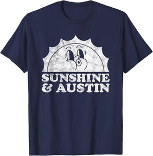 Sunshine and Austin TX Texas Retro Vintage Sun T-Shirt - T-Shirt | Navy