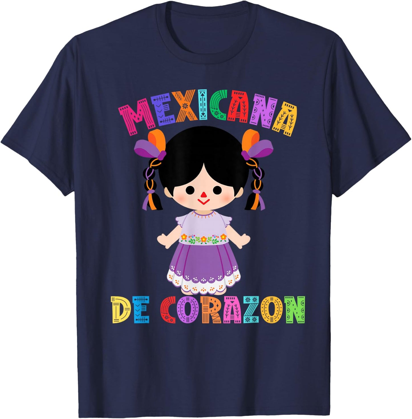 Mexican Doll, Maria. Mexican Mazahua Arte Huichol, Lele T-Shirt - T-Shirt | Navy