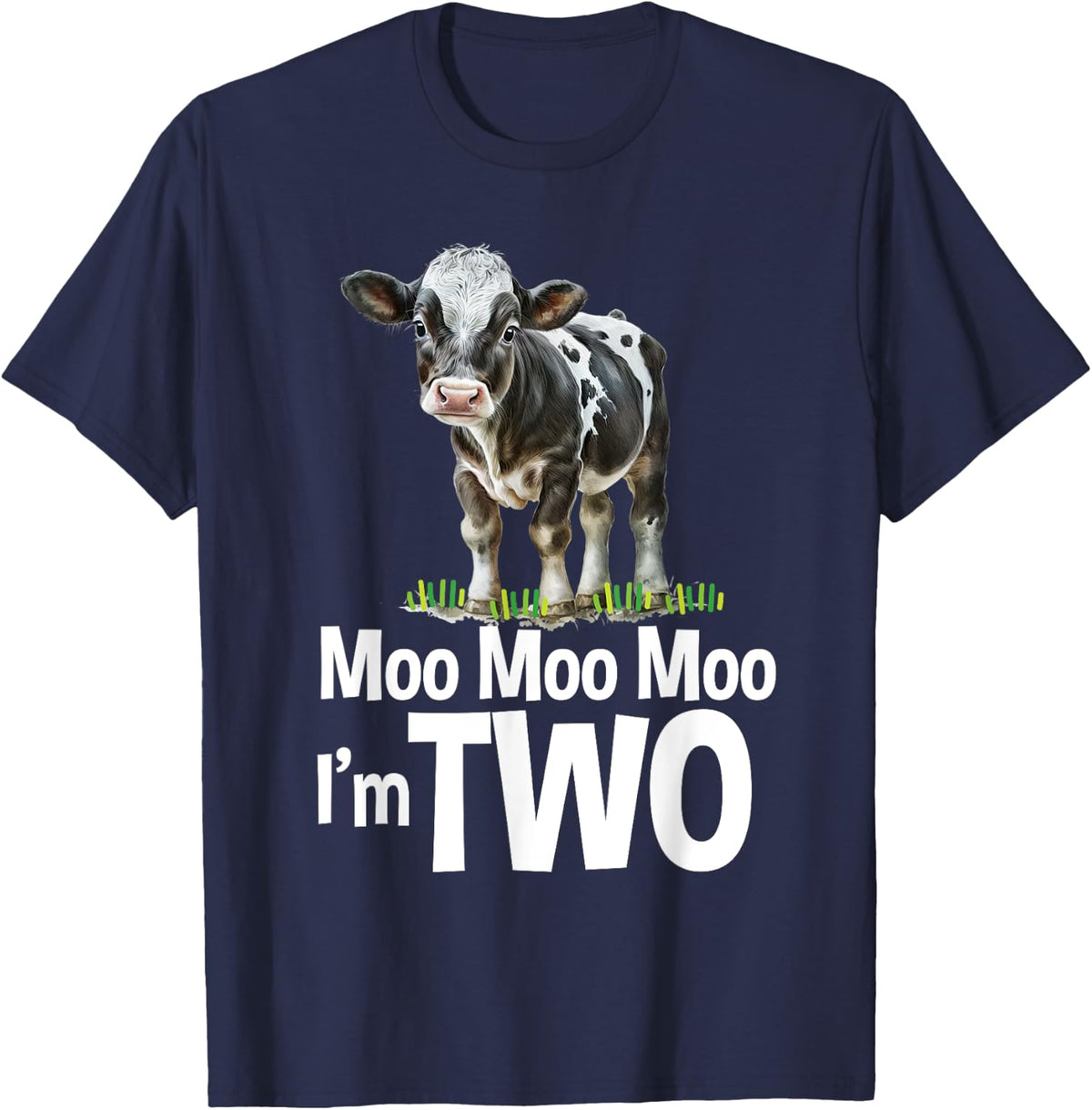Moo Moo I'm Two 2nd Birthday Funny Cute Cow Sounds Toddler T-Shirt - T-Shirt | Navy